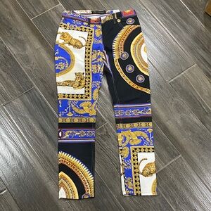 Authentic Versace Black Blue Gold Baroque Skinny Jeans